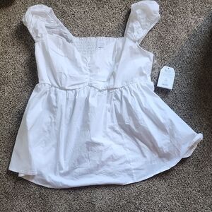 Time and Tru White Womens Maternity Blouse with Ruffled Sleeves
